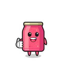 strawberry jam mascot doing thumbs up gesture