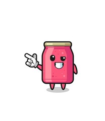 strawberry jam mascot pointing top left