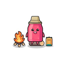 camping illustration of the strawberry jam cartoon