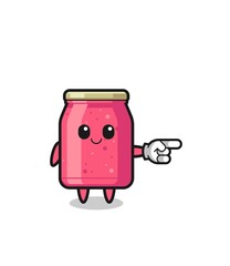 strawberry jam mascot with pointing right gesture