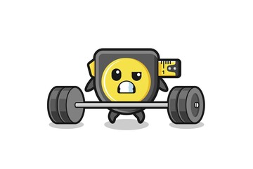 cartoon of tape measure lifting a barbell