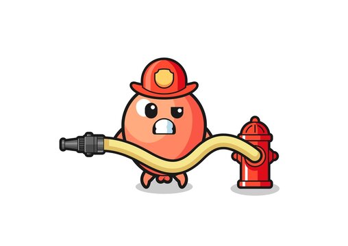 balloon cartoon as firefighter mascot with water hose