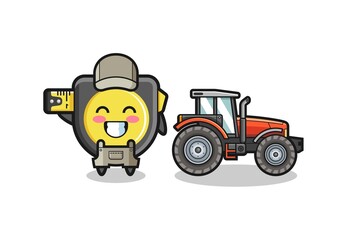 the tape measure farmer mascot standing beside a tractor