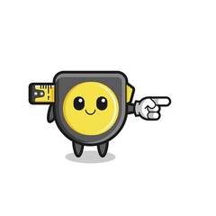 tape measure mascot with pointing right gesture