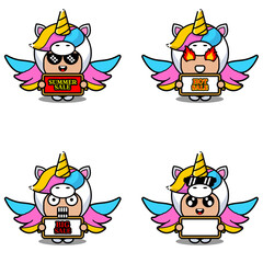 vector cute cartoon character unicorn animal mascot costume set summer sale bundle collection