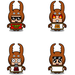 vector cute cartoon character fighting beetle animal mascot costume set summer sale bundle collection
