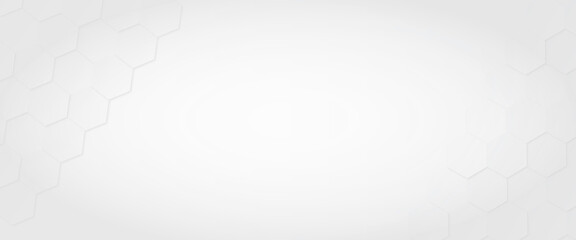 Abstract geometric background. White surface with hexagonal shapes showing on the right side. 3d rendering, 3D white paper craft hexagonal patterned background.