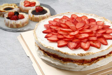 Freshly made strawberry cheesecake
