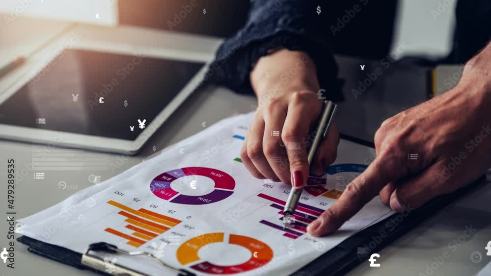 Poster conceptual business dashboard for financial data analysis . 3d render computer graphic .