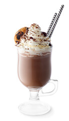chocolate milkshake with whipped cream isolated on white