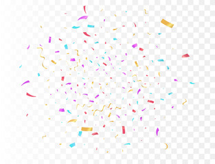Confetti burst explosion On Transparent Background Color flying ribbons and streamers. Birthday party vector background