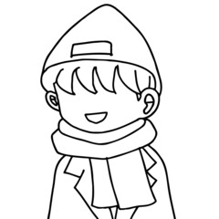 冬ファッションの人物（バストアップ）線画イラスト