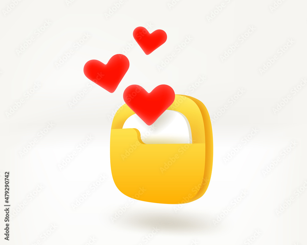 Aufkleber folder icon with hearts. romantic message concept. 3d vector illustration