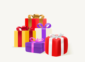 Gift boxes with color bows vector set isolated on white background