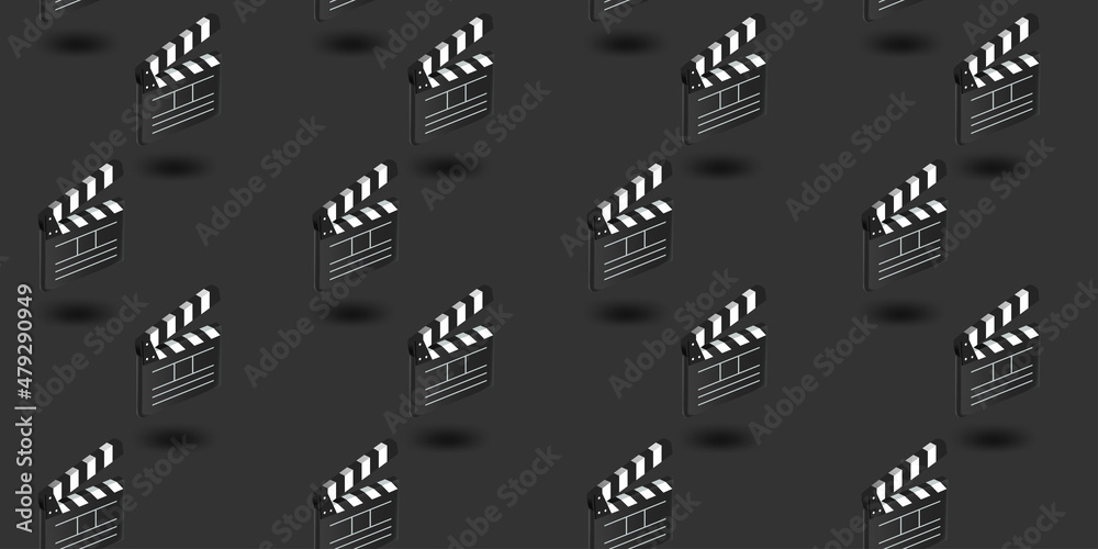 Poster vector seamless pattern with movie claps. 3d illustration