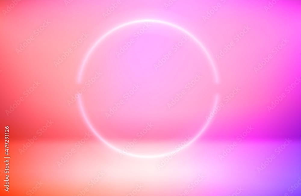 Poster neon glowing circle elements on vivid background