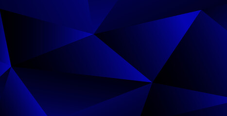 Realistic dark blue background with low poly shape and shadow. Abstract blue banner