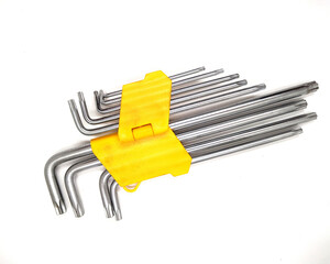 Set of hex keys on white background.