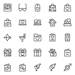 Outline icons for love and valentine.