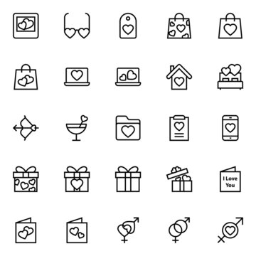 Outline icons for love and valentine.