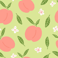peach seamless pattern hand drawn doodle. vector, minimalism. food, fruit, print, wallpaper, textiles, wrapping paper, decor.