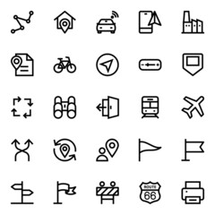 Outline icons for map and navigation.
