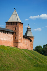 Fototapeta na wymiar Sunny July day at the towers of the Novgorod Kremlin. Veliky Novgorod, Russia