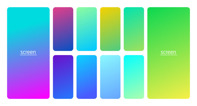 Pastel gradient smooth and soft vibrant color background set. Devices, pc and modern smartphone screen soft pastel color backgrounds vector ux and ui design illustration.