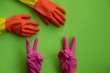 Orange and pink rubber gloves