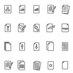 Business document sheet checklist icon. Thin stroke simple graphic report application form. Outline vector.