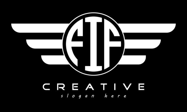 FIF three letter monogram type circle letter logo with wings vector template.