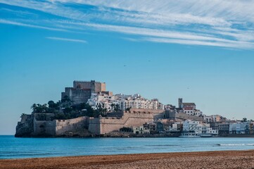 The old town of Peniscola from the beach in the Spanish Mediterranean