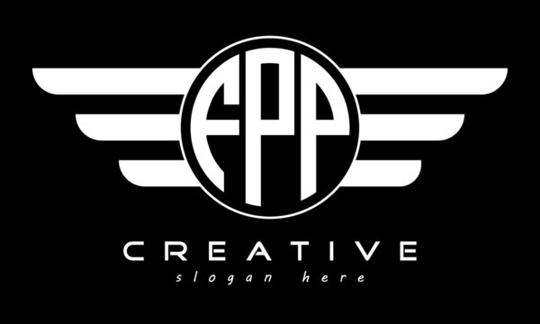 FPP three letter monogram type circle letter logo with wings vector template.