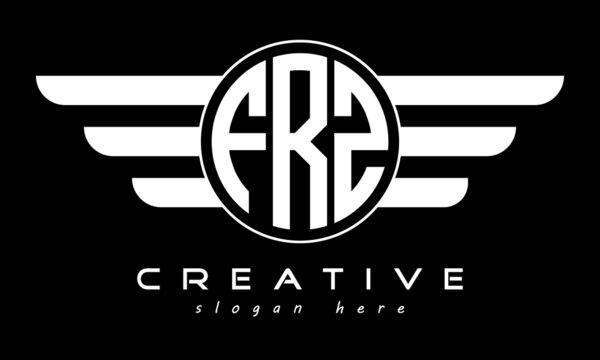 FRZ three letter monogram type circle letter logo with wings vector template.