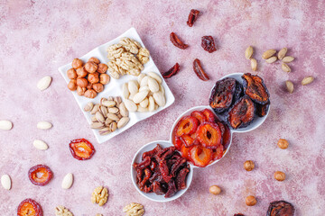Assortment of tasty dried fruits.