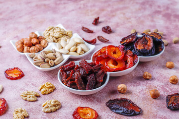 Assortment of tasty dried fruits.