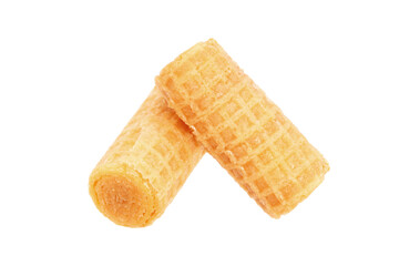 two waffle rolls isolated on white background