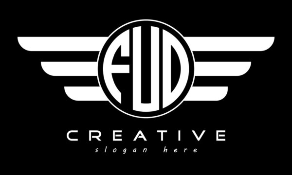 FUO three letter monogram type circle letter logo with wings vector template.