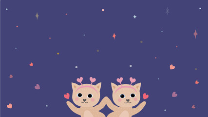Obraz na płótnie Canvas Two cats share their love hand in hand in front of a blue sky full of stars. Vector.
