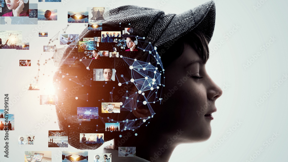Poster AI (Artificial Intelligence) concept. Deep learning. Imagination.