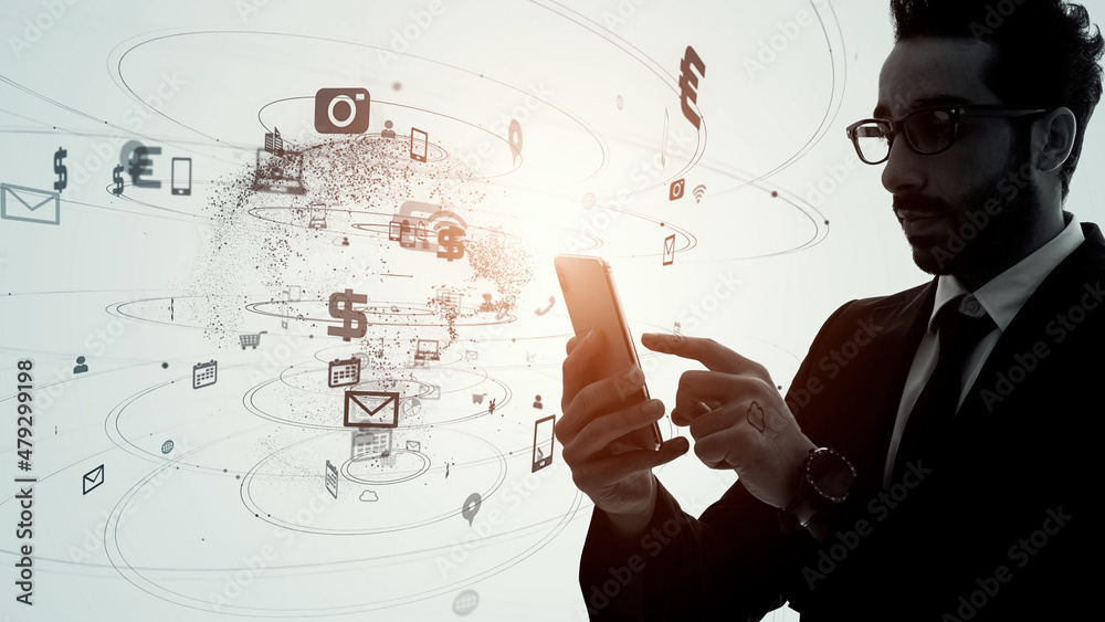 Aufkleber mobile communication network concept. iot (internet of things).