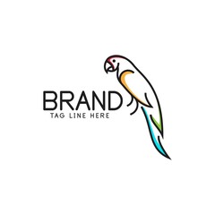 parrot logo design in style line and outline, simple bird logo, colorful bird, in white background
