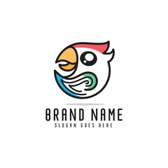 cute parrot logo design in style line and outline ,colorful bird logo,formed a good symbol