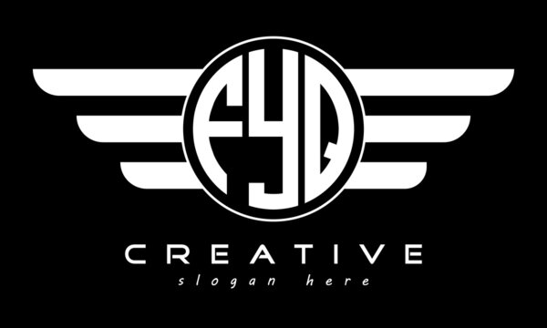 FYQ three letter monogram type circle letter logo with wings vector template.