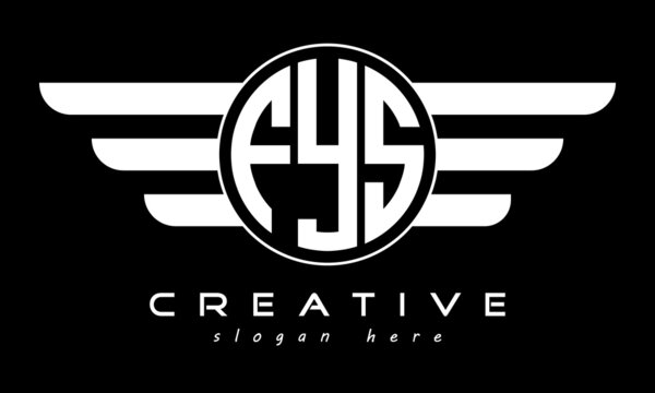FYS three letter monogram type circle letter logo with wings vector template.