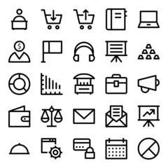 Outline icons for market and economics.