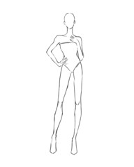 Sketch of the female body. Girl model. Front and back view. Female body template for drawing clothes. You can print and draw directly on the thumbnails. Fashion Illustration.