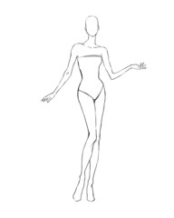 Sketch of the female body. Girl model. Front and back view. Female body template for drawing clothes. You can print and draw directly on the thumbnails. Fashion Illustration.