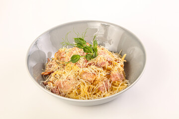 Italian traditional Pasta Carbonara with bacon