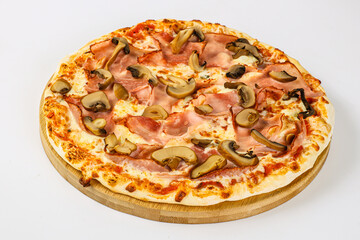 Pizza with ham, cheese and mushrooms